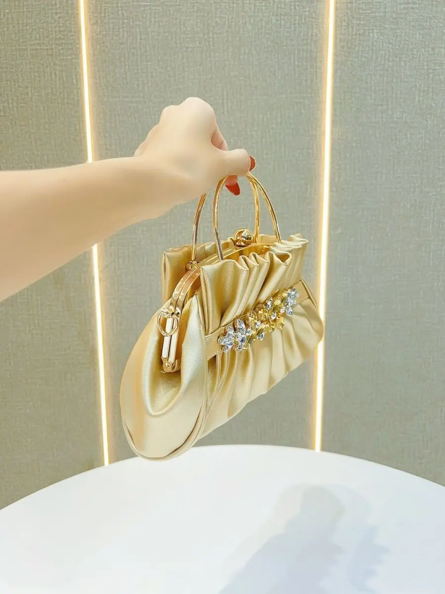 

New Vintage Diamond Set Ladies Drape Hand Bag Fashion Soft Shoulder Sling Dinner Bags for Women Hot Selling