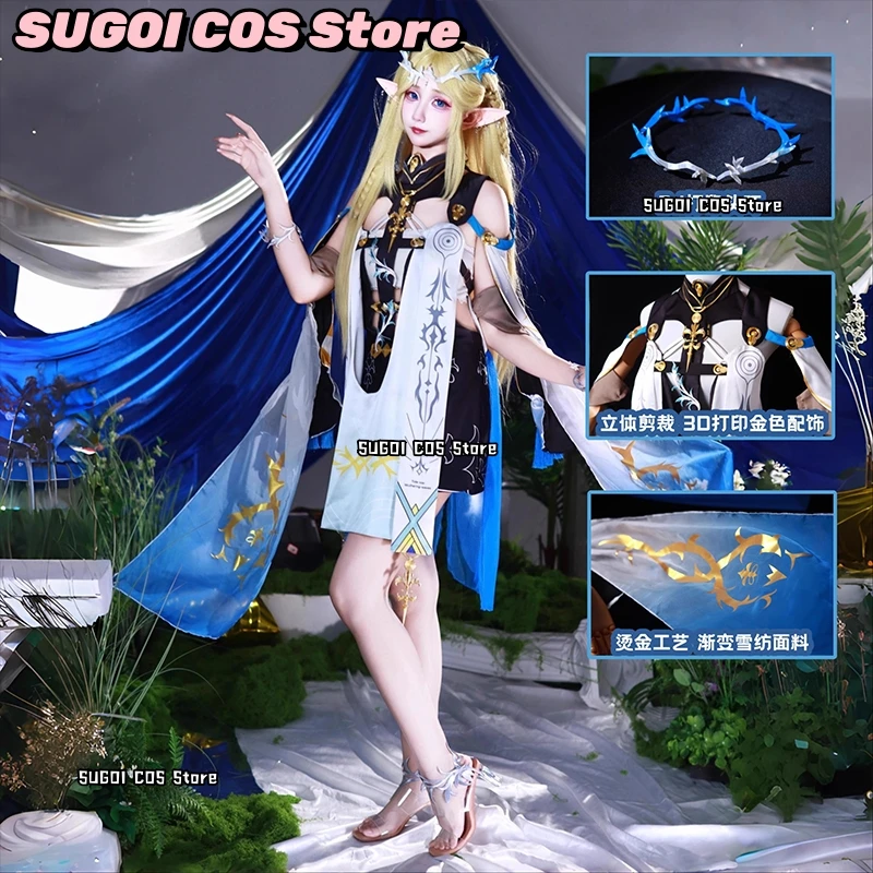 Cartethyia أنيمي تأثيري Wuthering موجات زي Cartethyia فستان مثير شعر مستعار موحدة لعبة أنيمي لعب الأدوار الزي فساتين حريمي