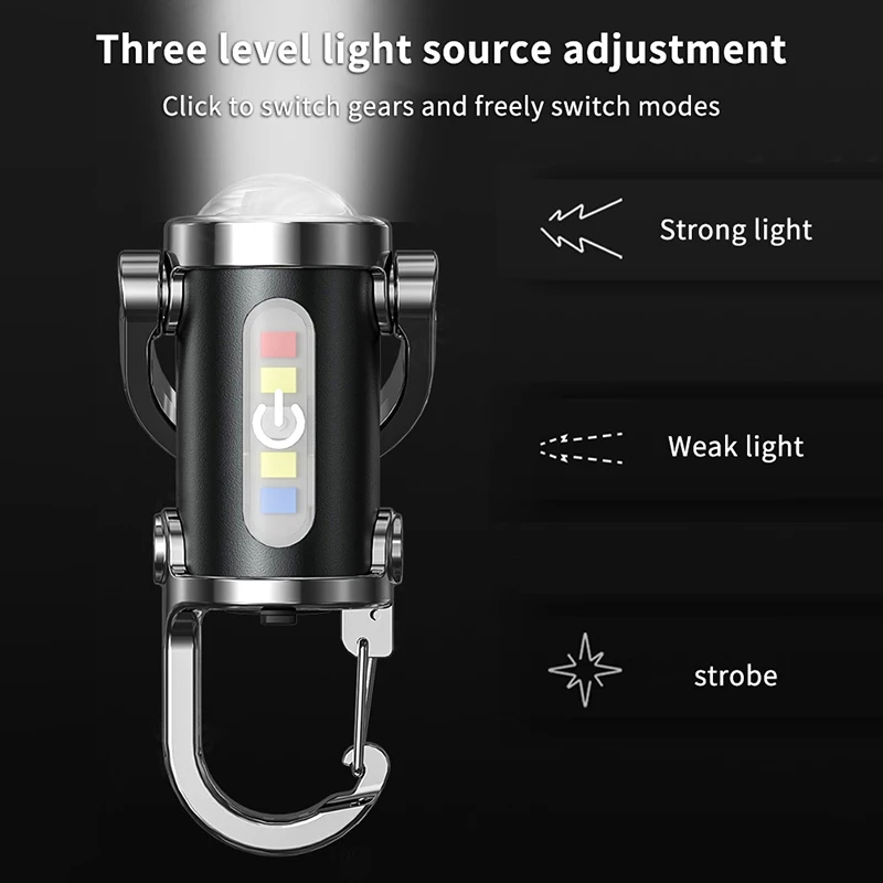 

1pcs Mini COB LED Flashlight Keychain Light - USB Rechargeable Pocket Torch For Camping, Hiking & Emergency (500 Lumens, IPX4)