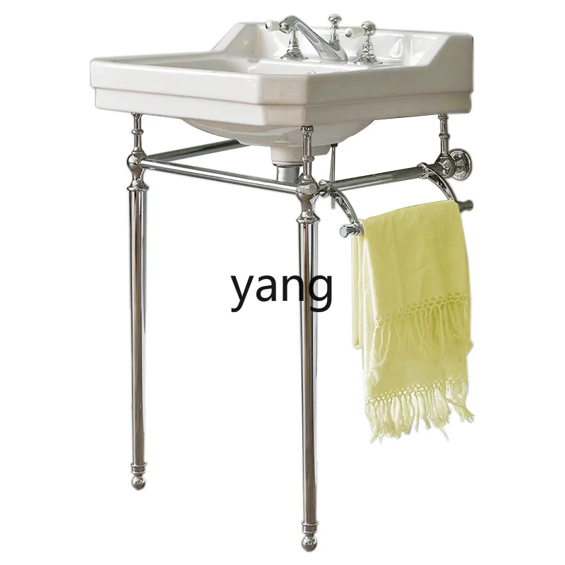 

LMM floor brass bracket basin British style traditional retro chrome three-hole wash basin