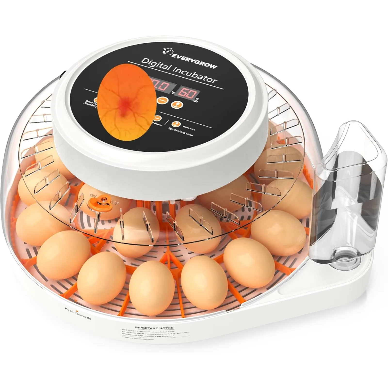 

US 22 Egg Incubator for Hatching Eggs with Humidity Display, Automatic Egg Turner and Egg Candle Tester, Humidity Temperature