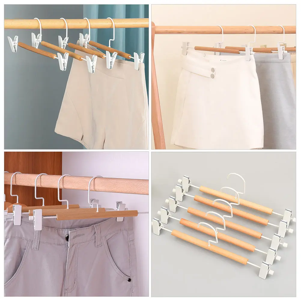 

5PCS Wooden Trouser Hanger Strong Beech Iron Multipurpose Clothes Rack for Pants Skirts AntiSkid Sturdy Clamp