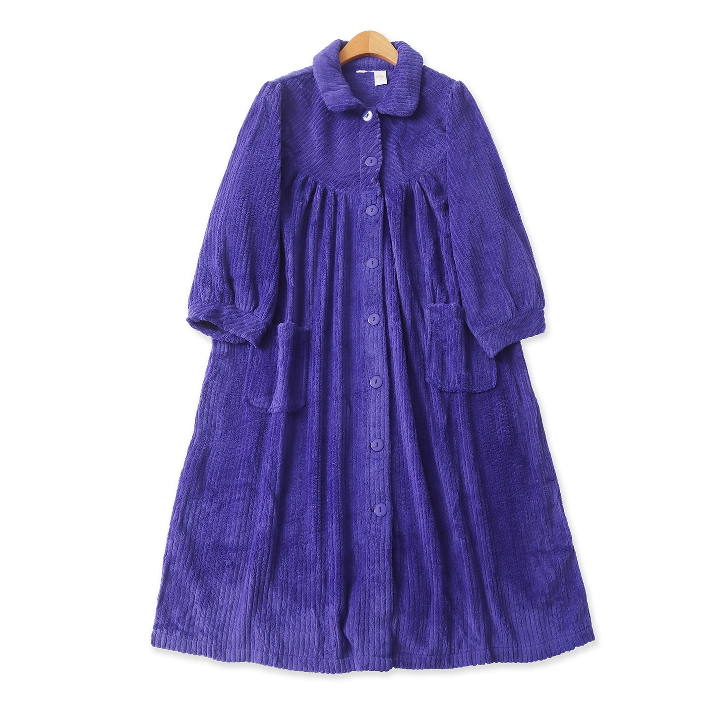 Coral Fleece Sleep Dress Loose Long Sleeve Turn-down Collar Home Clothes Candy Color Women's Casual Comfortable Nightgown