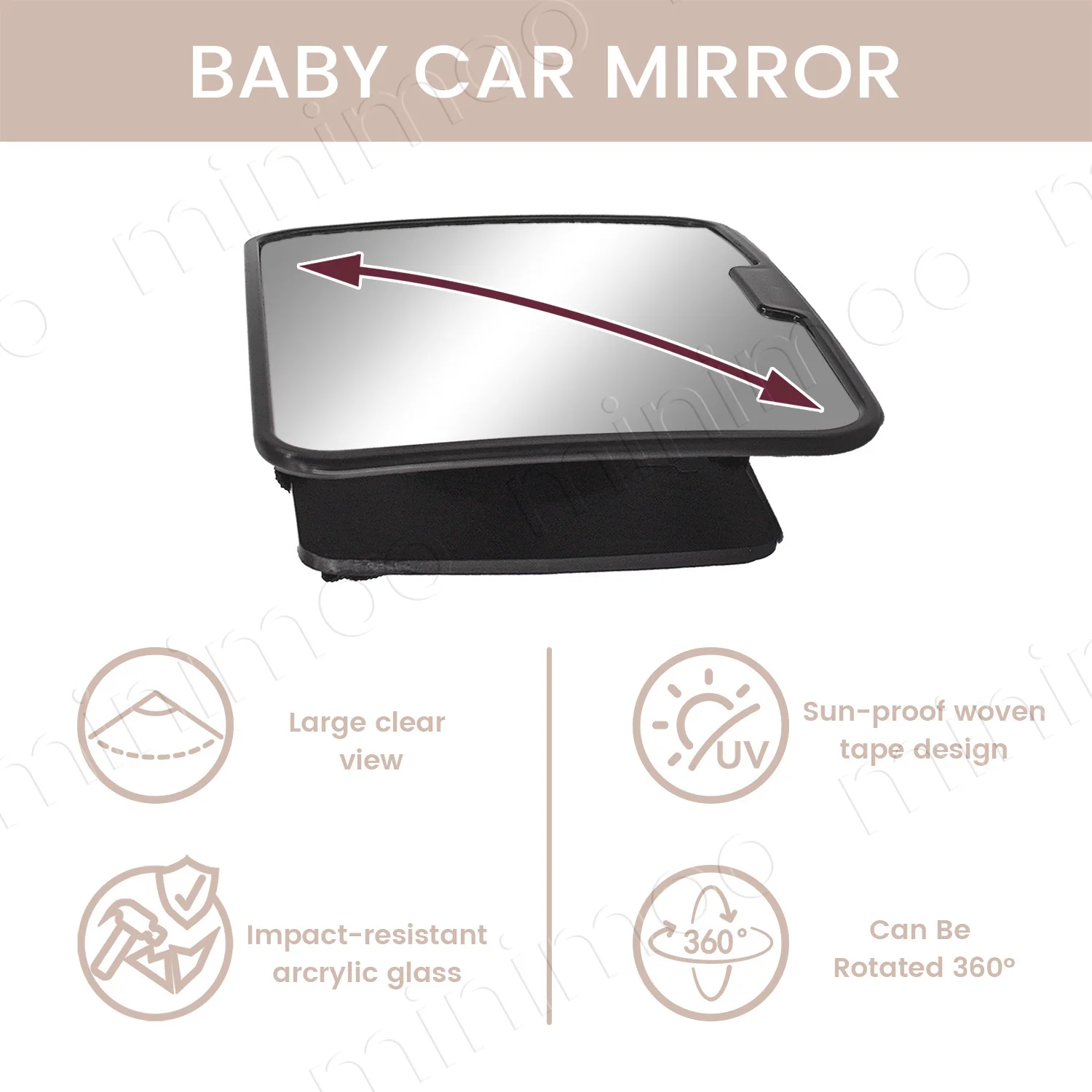 360 ° مرآة سيارة للأطفال قابلة للدوران مع تصميم عريض ومقاوم للكسر للمراقبة الآمنة للرضع ذو الوجه الخلفي #3