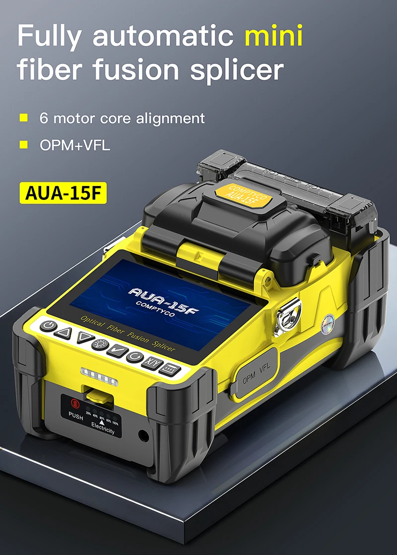 AUA-15F/L-70C Mini Fiber Optic Fusion Splicer Touch Screen 6 Motors SM/MM Optica