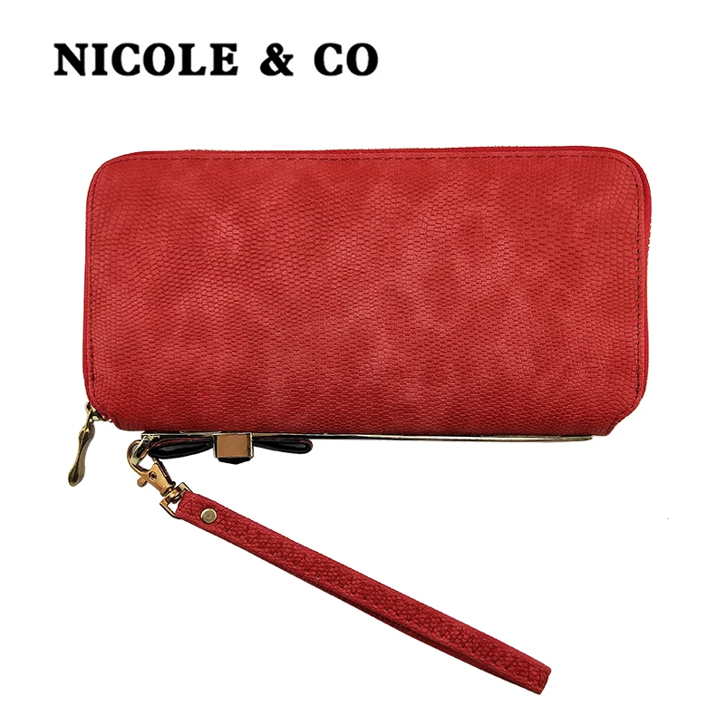 

NICOLE & CO PU Leather Long Clutch Wallet For Women Card Holder Original Coin Purse Change Purse Bowknot Handbag