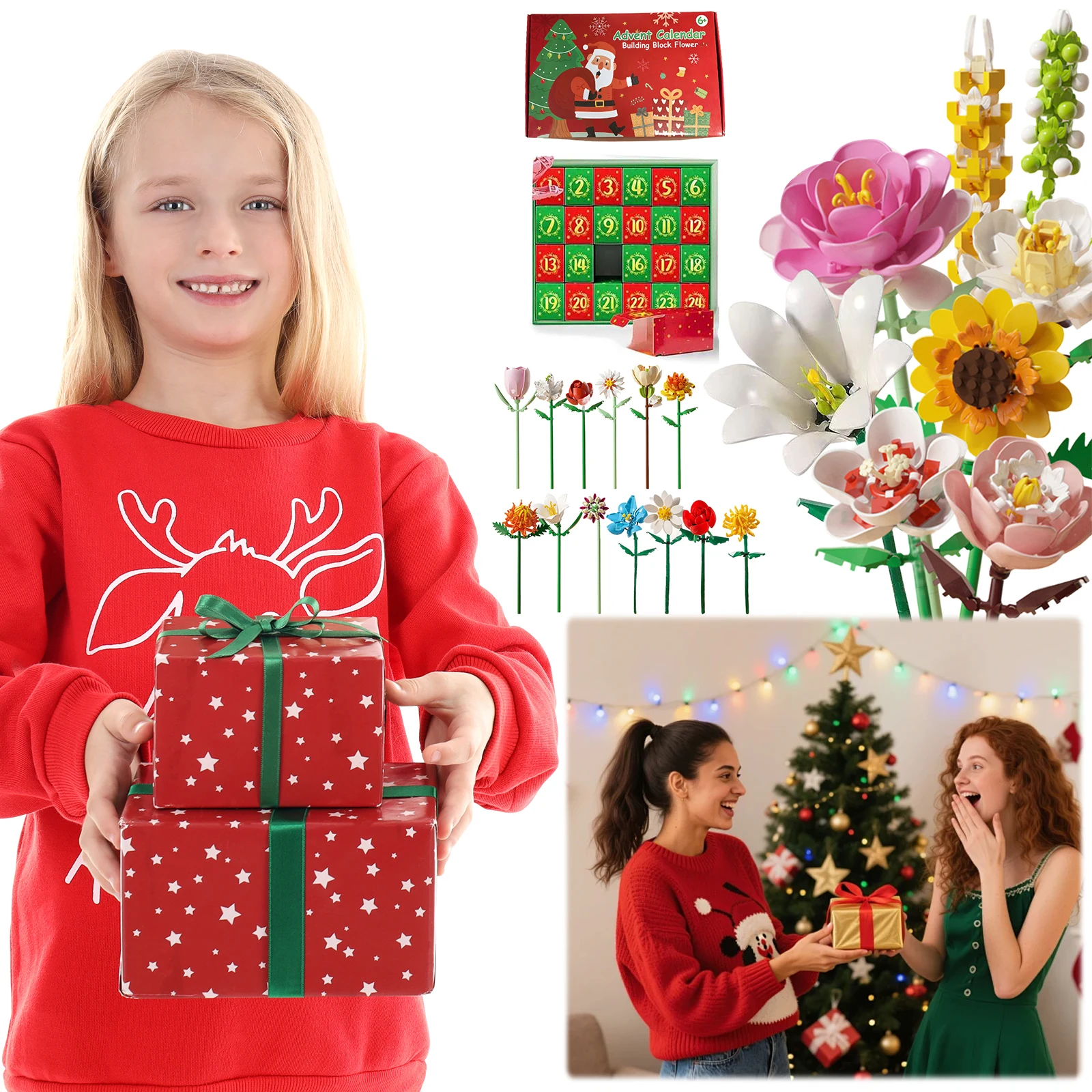 

Christmas Advent Calendar Flower Bouquet Building Blocks Xmas Countdown Calendar Holiday Countdown Calendar Gifts for Adult