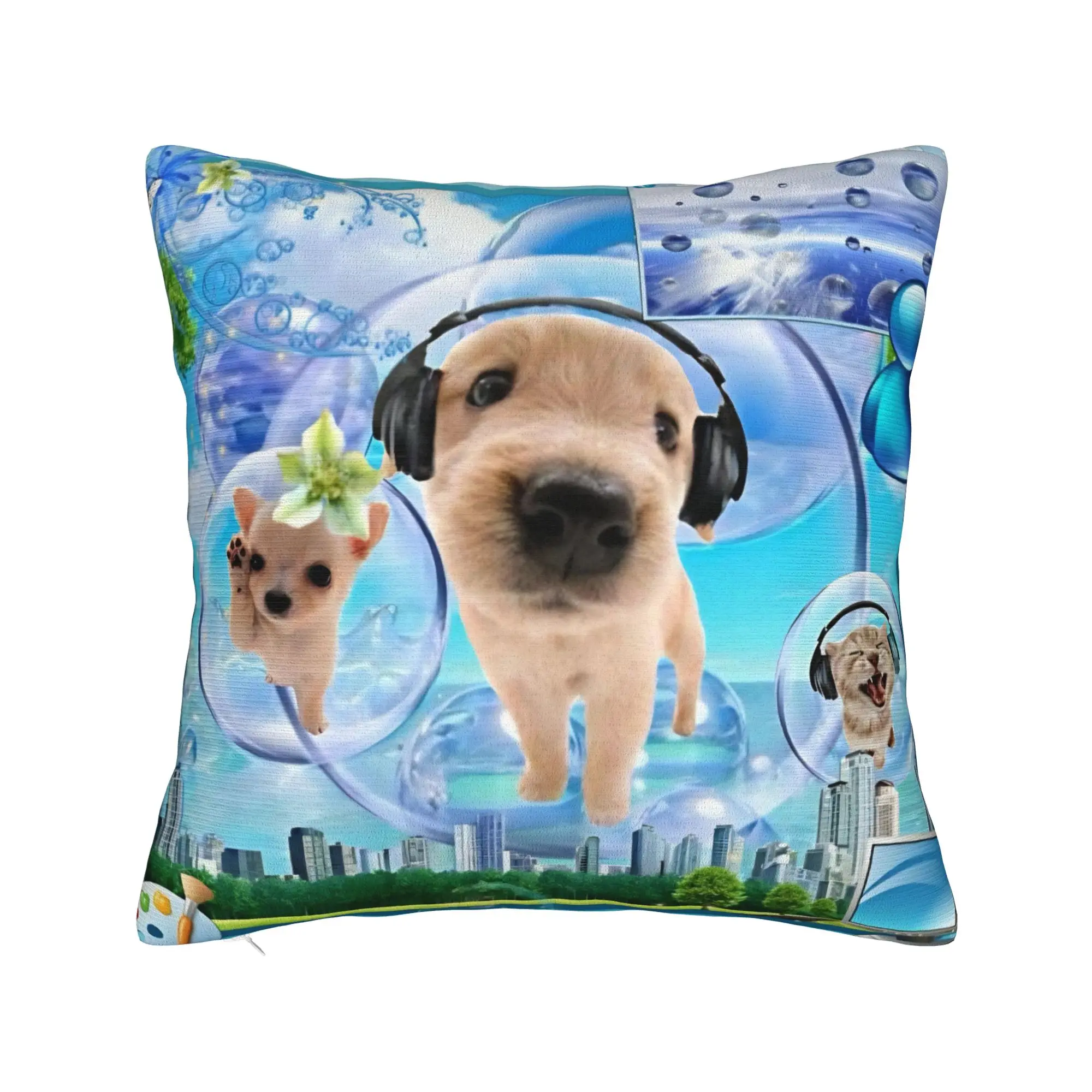 Dog Frutiger Aero Kawaii Square Pillow Cases  Cushion Cover Awesome Zippered Decor Pillowcover for Car 40*40cm