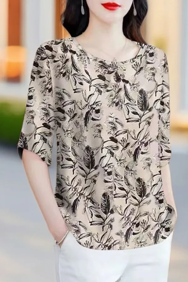 Camiseta de manga corta con estampado de mamá de mediana edad y cuello redondo, Top holgado de moda de talla grande para mujer de verano