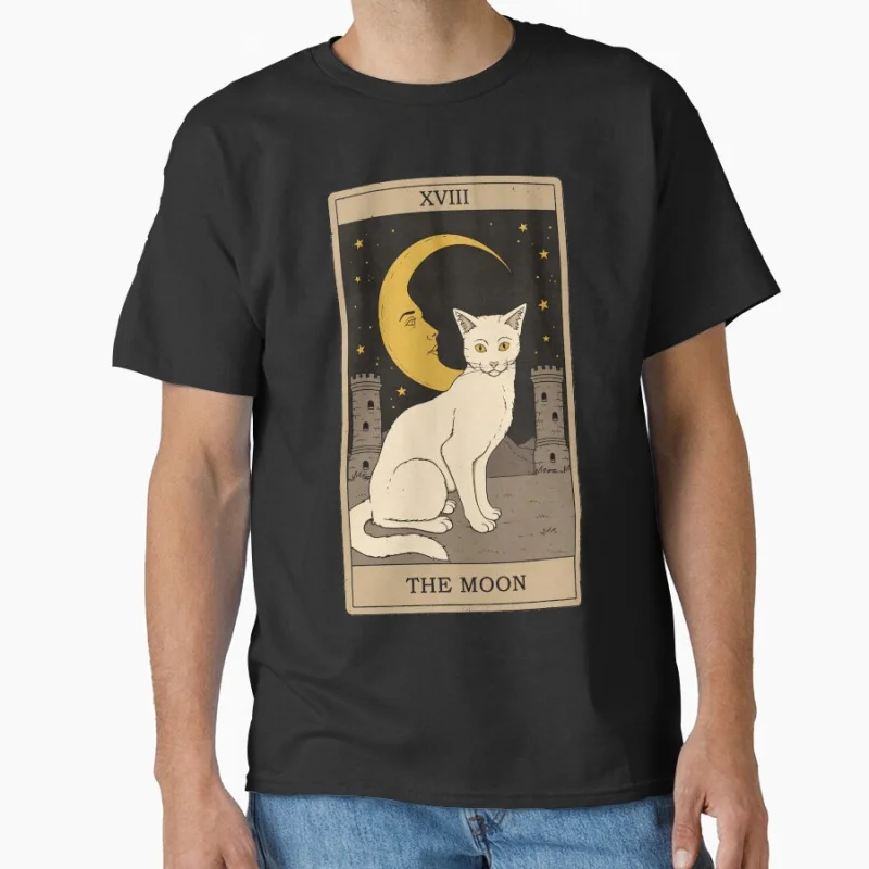 

The Moon Cat Vinage Tarot Card Cat Funny magical cats cute pet Gift T shirt for men large size Adult Tops S-6XL mens clothing