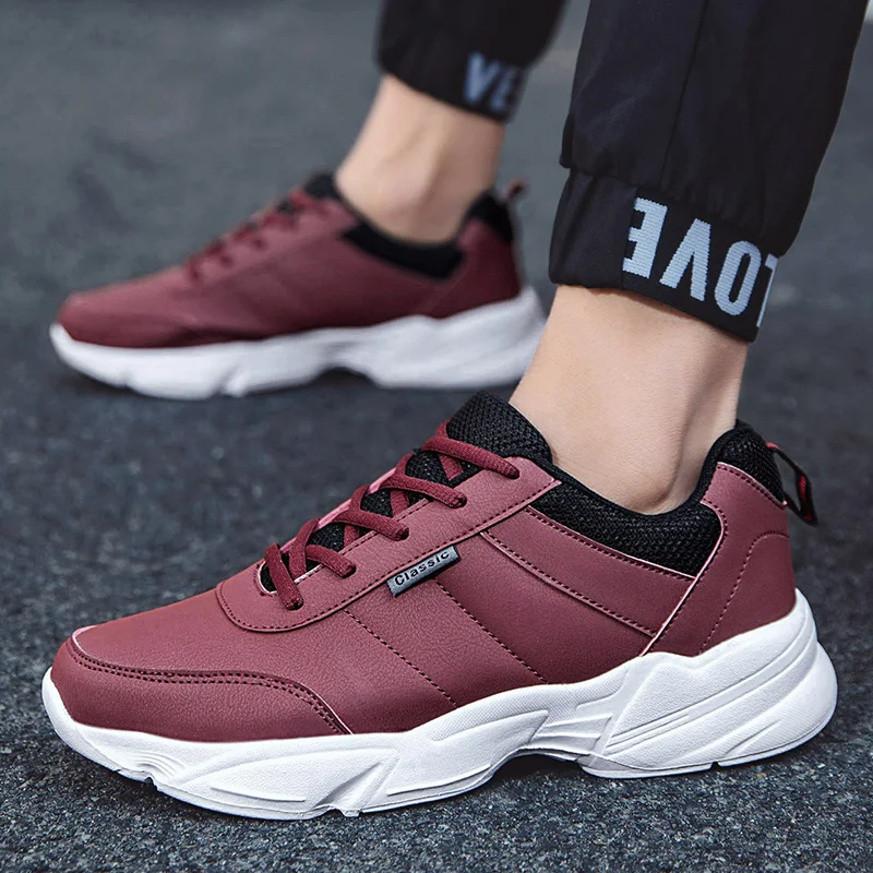 Men Sneakers Outdoor PU Leather Running Shoes Lace Up Mesh Men Trekking Shoes Breathable Thick Bottom EVA Sole Plus Size 39-48