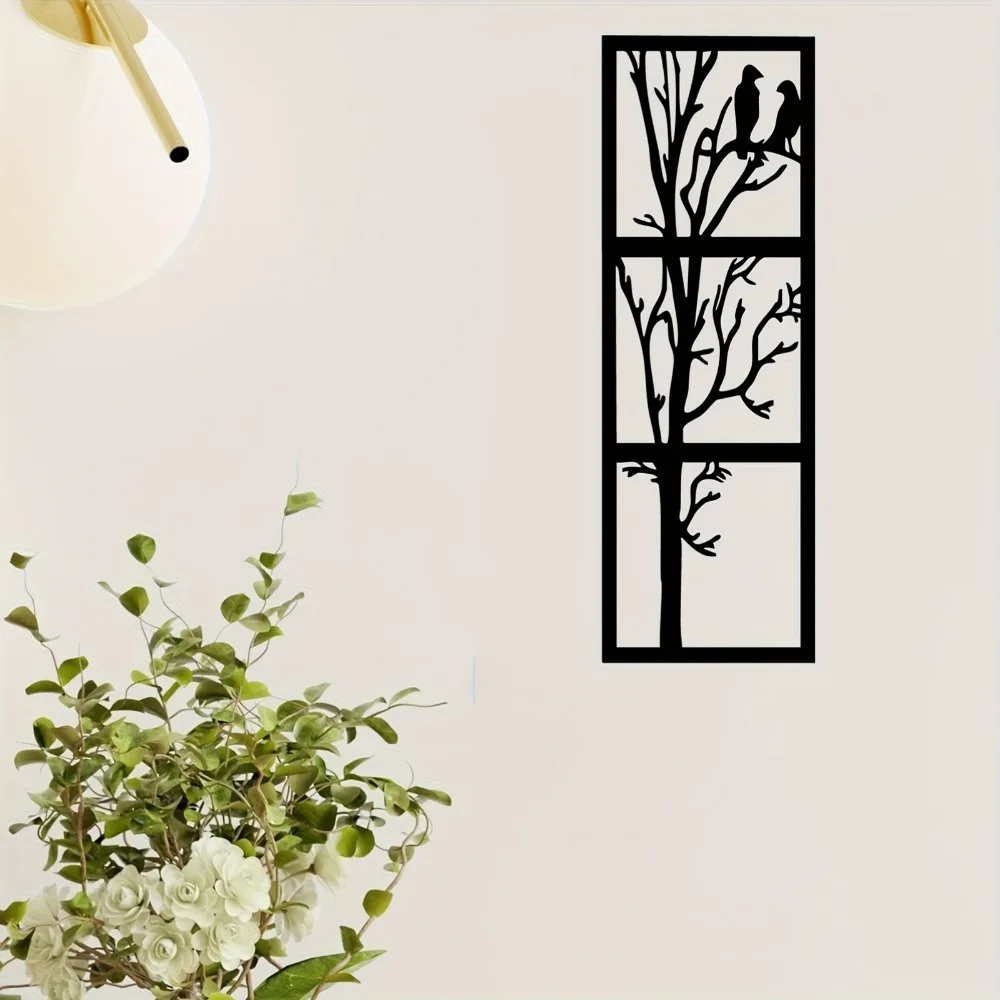 1pc Metal Tree Bird Wall Art Peaceful Weatherproof Garden Decor Rustic New Year Easter Gift