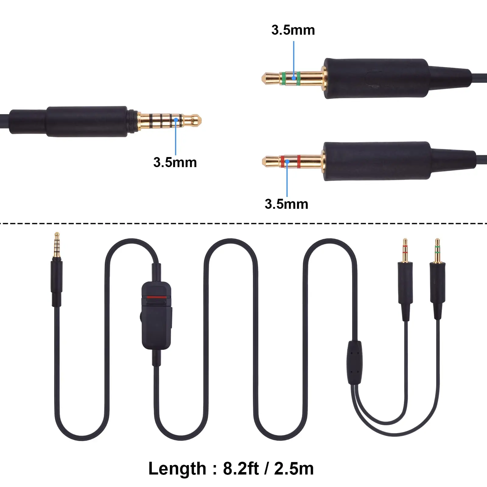 OFC-Cable de extensión de repuesto para auriculares Beyerdynamic MMX300 MMX 300, 2. ª generación, con micrófono, Control de volumen y silencio