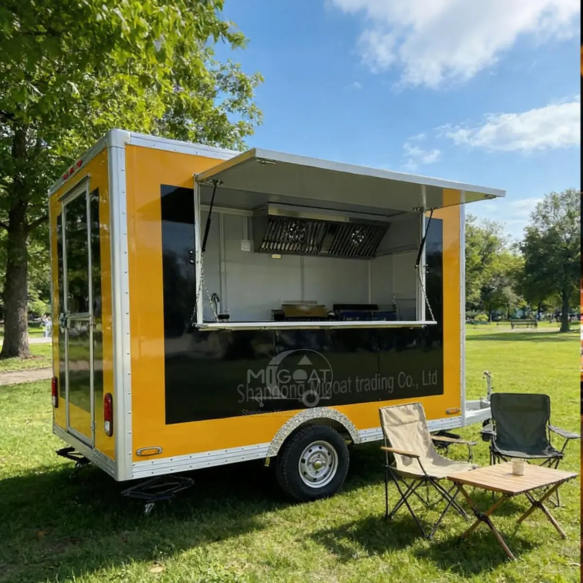 

Yellow Black Food Truck Mobile Kitchen with Serving Windows Commercial Grade Equipment Catering Van for Business