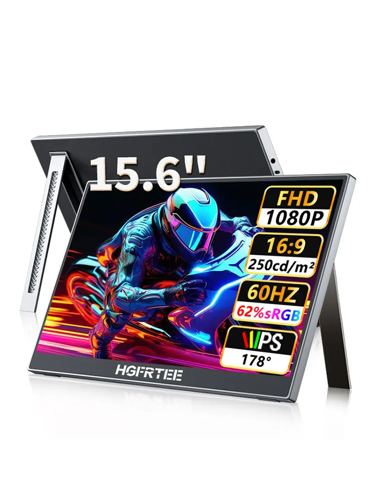 HGFRTEE 15,6 Zoll tragbarer Monitor FHD 1080P mit HDMI USB-C Zweiter Monitor Erweitertes Display für PC Laptop Mac Switch Xbox PS4/5