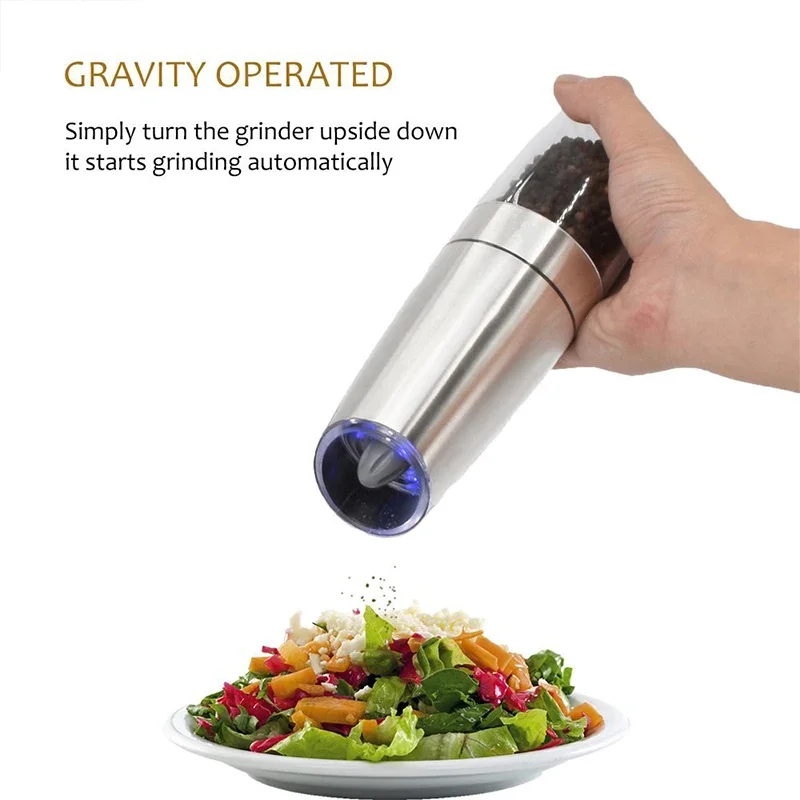 Electric Automatic Salt Pepper Grinder Gravity Spice Mill Battery-Operated Adjustable Coarseness One Hand Operated Kitchen Tool