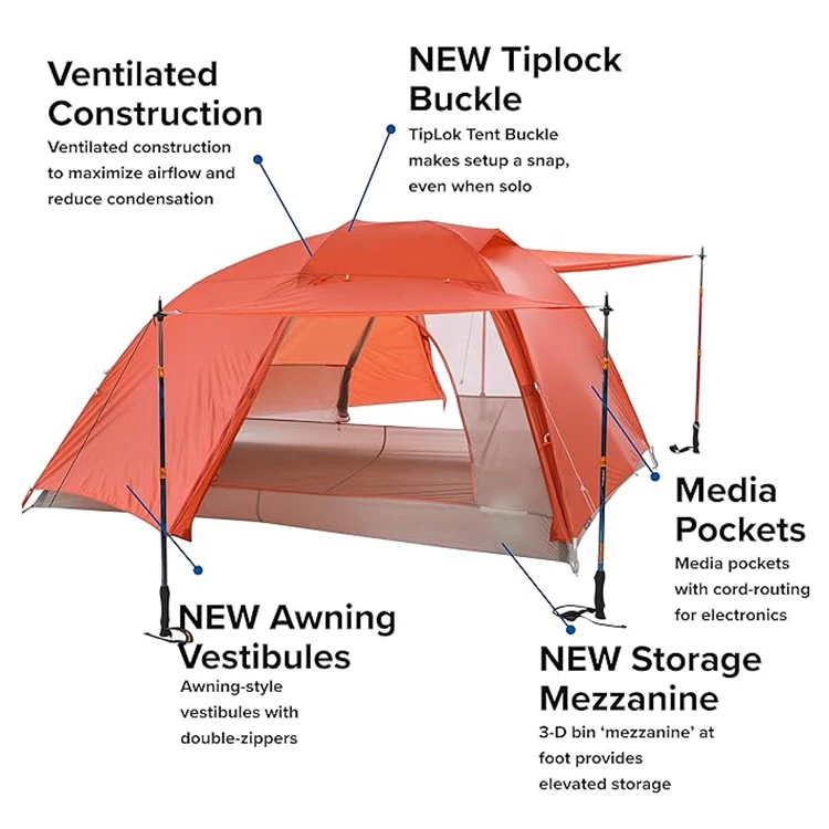 High Quality Ultralight Two-Person Double Dome Tent With Alu Frame Waterproof Nylon Fabric For Outdoor Backpacking Camping
