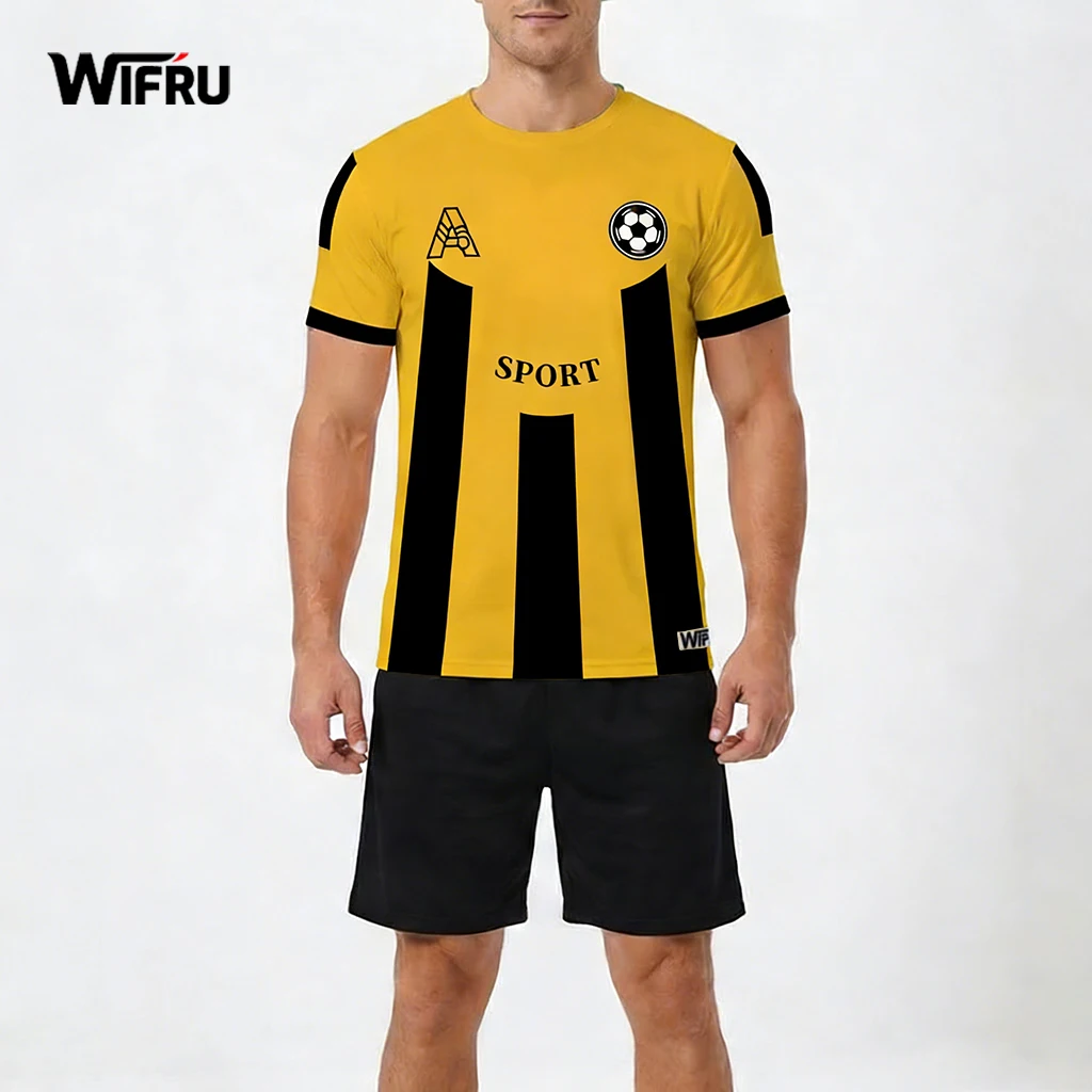 

Outdoor Training Men's Football Jersey Yellow Black Striped Print Casual Soccer T-Shirt WIFRU Breathable Quick-Dry Sportswear