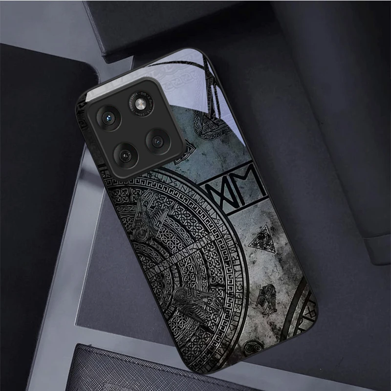 Ancient Norse Codex Black Glass Phone Case For Motorola Moto Edge 60 20 Lite 30 70 Pro 40 Neo 50 Ultra G14 G22 G35 Back Cover