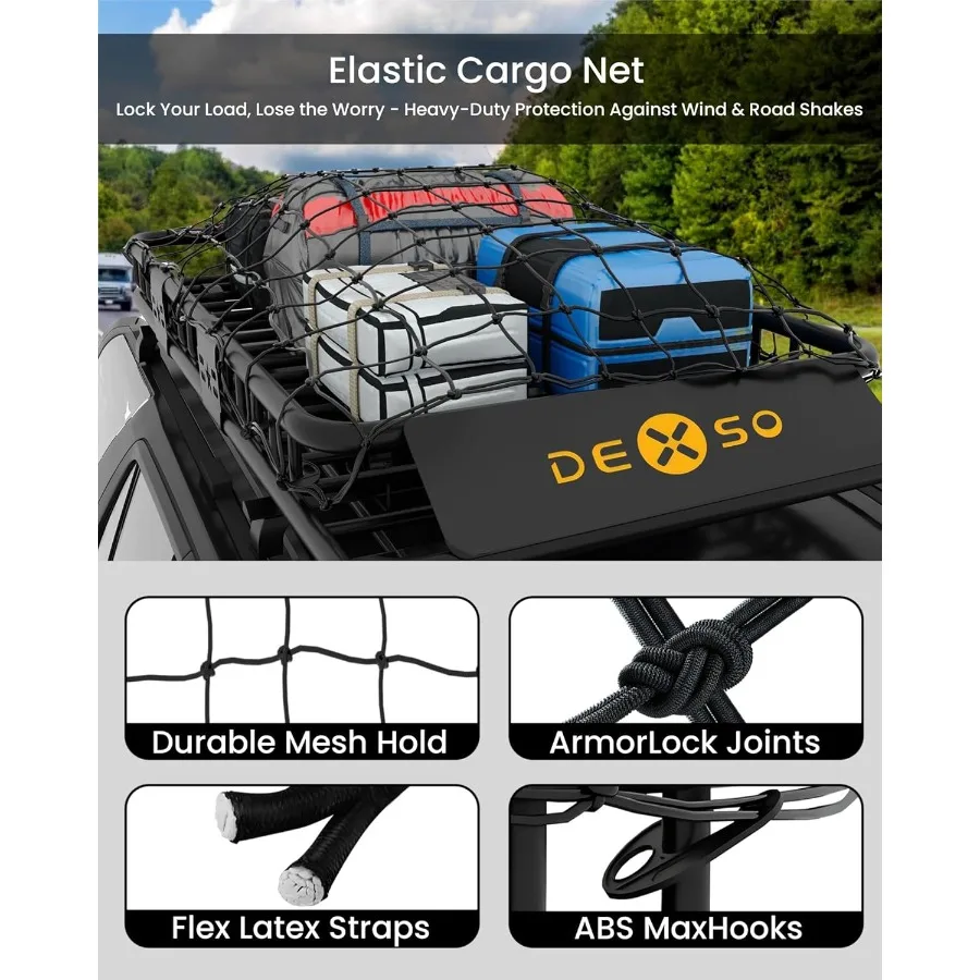 ตะแกรงหลังคาอเนกประสงค์ขนาด 46 x 36 นิ้ว พร้อมตาข่ายบรรทุกสัมภาระ รับน้ำหนักได้ 200 ปอนด์ ตะแกรงบรรทุกสัมภาระบนหลังคาแบบแข็งแรงทนทาน