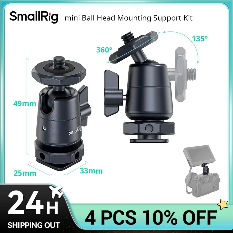 SmallRig 1/2 PCS Mini Ball Head with Removable Cold Shoe Mount Mounts Monitor Lights and Video Accessories to the Camera 2948B