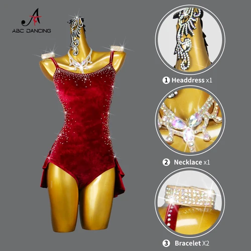 Imagen 2 del producto Nuevo vestido de fiesta de baile latino de terciopelo, Falda corta sexi para mujer adulta, traje de salón, traje de línea Cha-Cha, fiesta deportiva para niñas personalizada