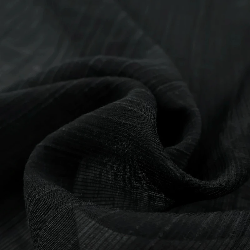 Lyocell Linen Cotton Blend Fabric Solid Black Subtle Pinstripe Lightweight Semi Sheer Breathable Drapey Shirt Dress DIY Sewing