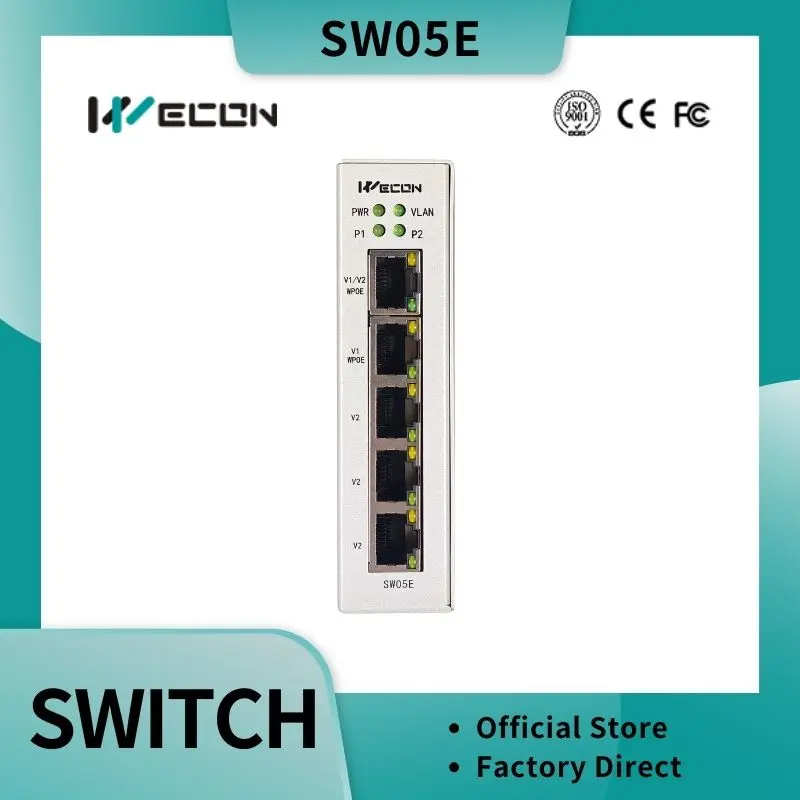 

Wecon 5-ports Industrial Ethernet Switch SW05E WPoE 10/100-Megabits industrial level isolation port