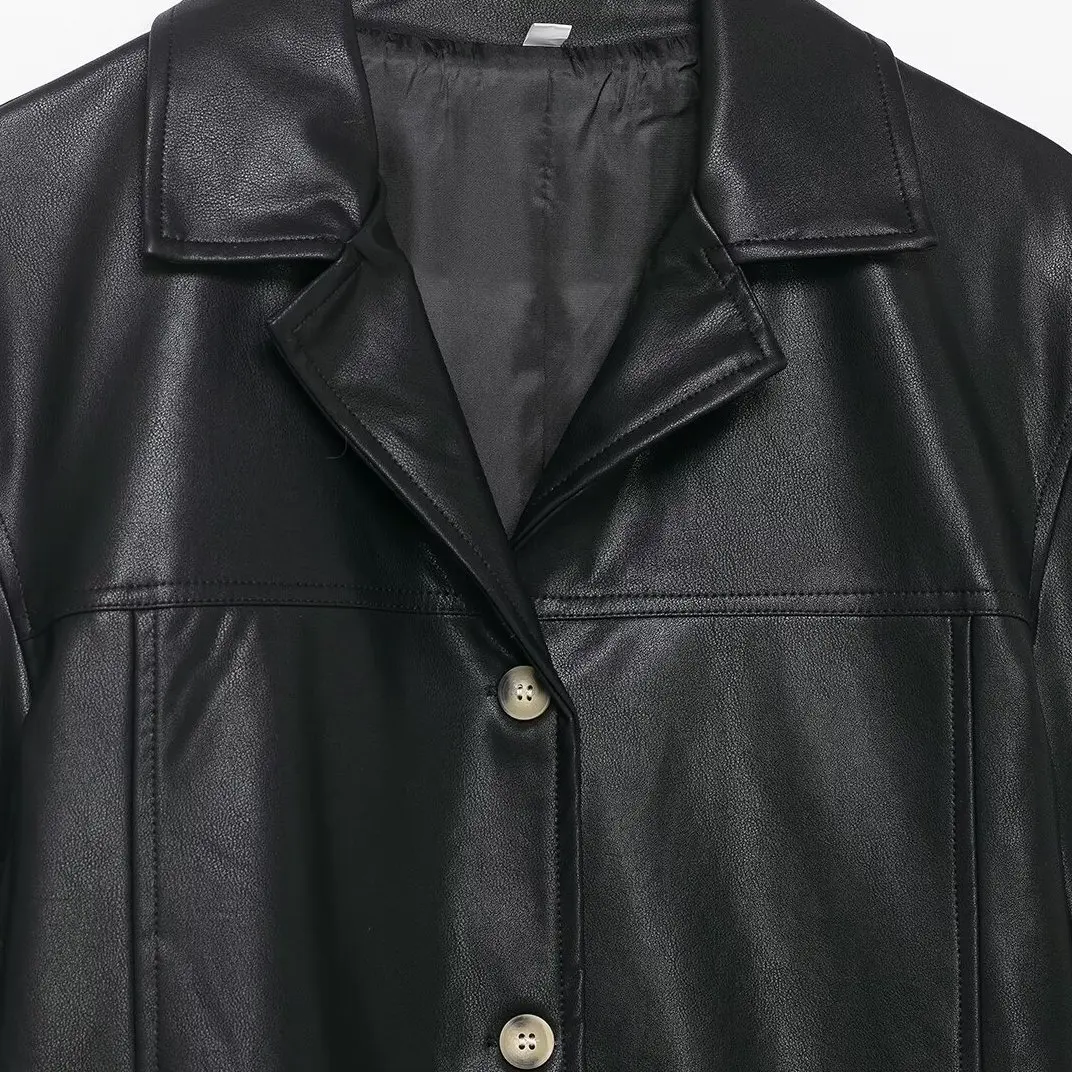 KASLEAD جديد Faionable حصيرة زرر المغلفة الجلود Jaet المرأة الشارع Sle طويل Sve ألياف البوليستر ملابس خارجية