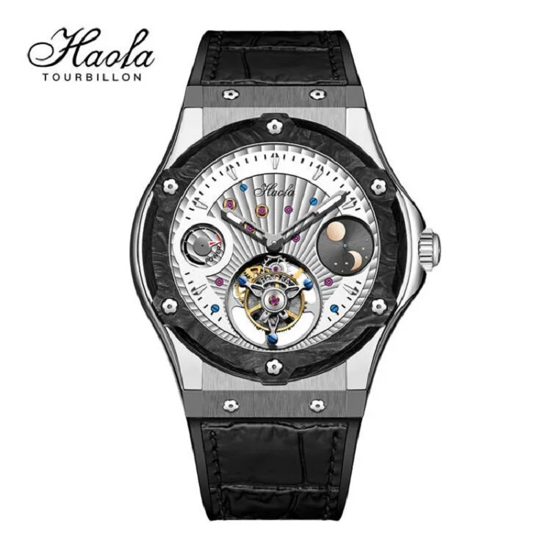 Haofa Mechanical Wristwatch Flying Tourbillon Day And Night Power Dial Sapphire Manual Business Waterproof Watch Luxury Men 1915