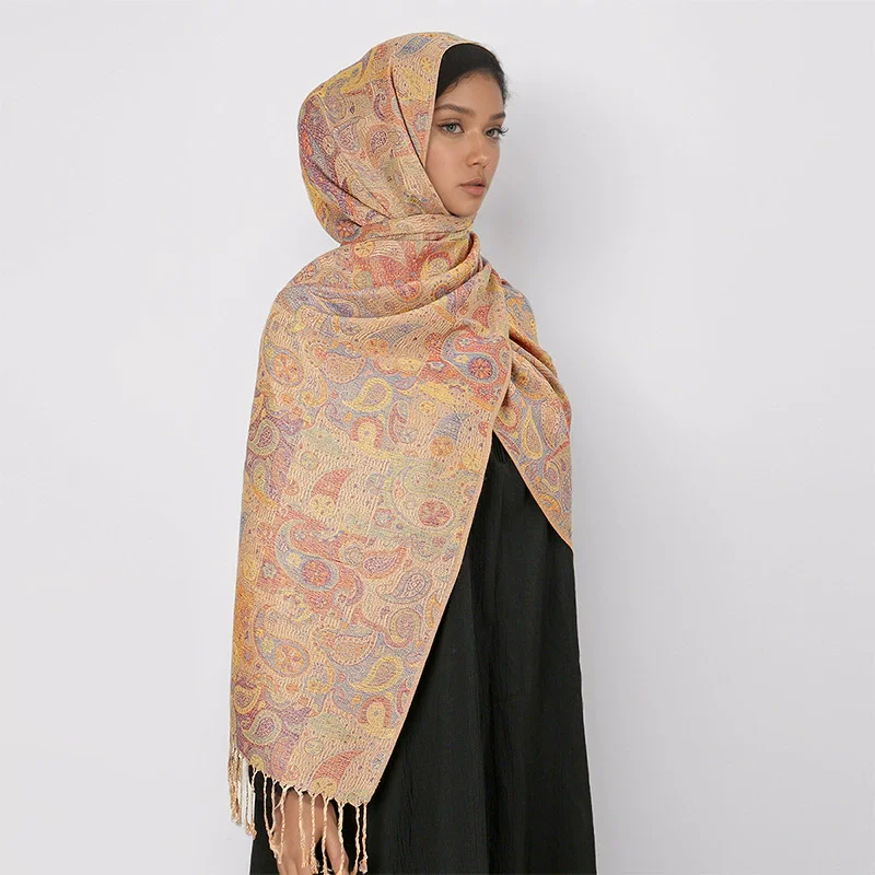 Étnico paisley bordado viscose hijab retro caju algodão muçulmano feminino cachecol envolve senhoras elegantes xales turbante lenço