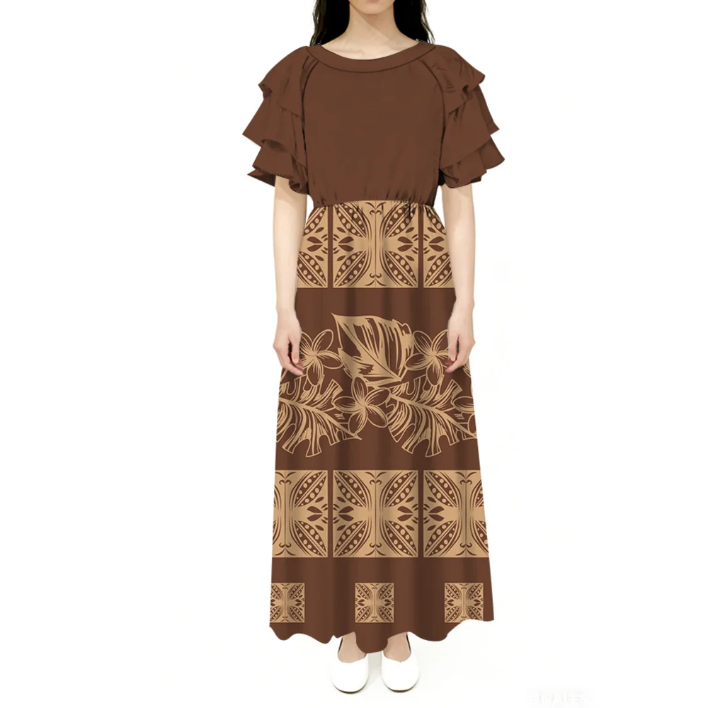 

Polynesian Island Custom Women'S Fashionable Round-Neck Dress, Samoan Pacific Island Festival Party Elegant Evening Dress
