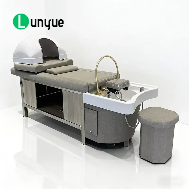 Luxury Thai Shampoo Bed for Barber Sit and Lie Hair Washing Chair with Water Circulation Steam Function Head Massage