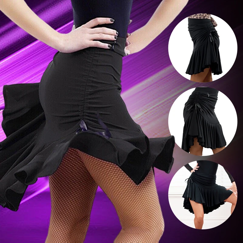 Erwachsene Lila Schwarz Dame Latin Kleid Sexy Bauchtanz Falten Unregelmäßigen Rock Latin Praxis Leistung Mini Rock Dancewear