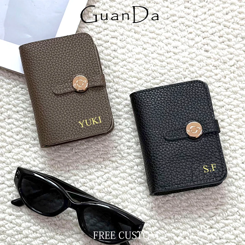Simple Cowhide Business Card Holder DIY Initials Woman Man Luxury Vintage Card Bag Casual Daily Custom Letters Card Wallet Purse