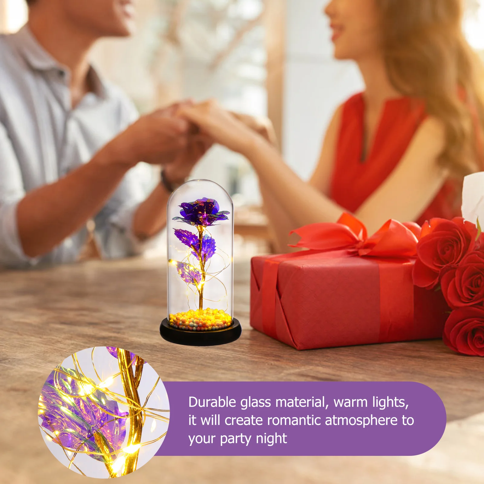 

1Pcs Artificial Rose Lamp Glass Dome Romantic Night Atmosphere Light Valentine's Day Rose Flower Light Decoration