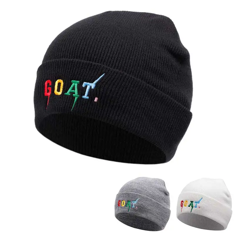 goat  knitted hat, bean hat, outdoor winter hat embroidered  ski hat