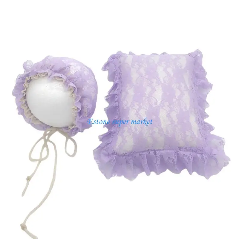 

090B 2 Pcs/Set Newborn Photography Props Baby Infants Lace Hat Pillow Posing Aid Photo Outfits Accessories