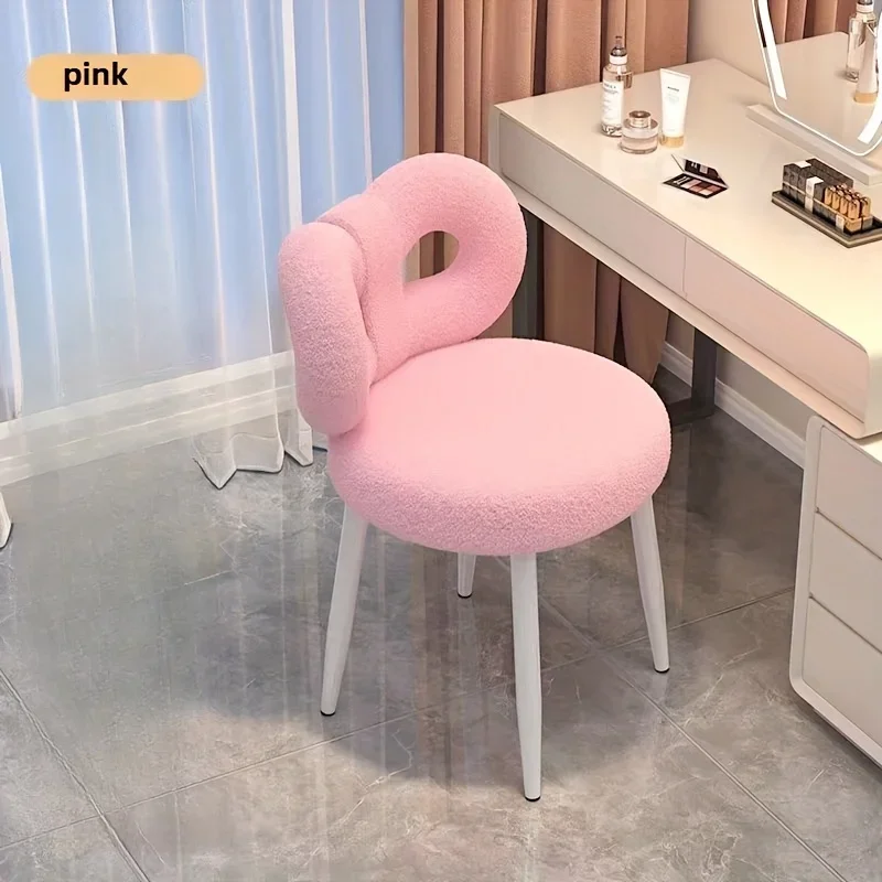 Butterfly Back Dressing Chair,Cute Lady Makeup Chair, Modern Small Computer Chair, Metal Foot Frame Paired with Lambswool Fabric