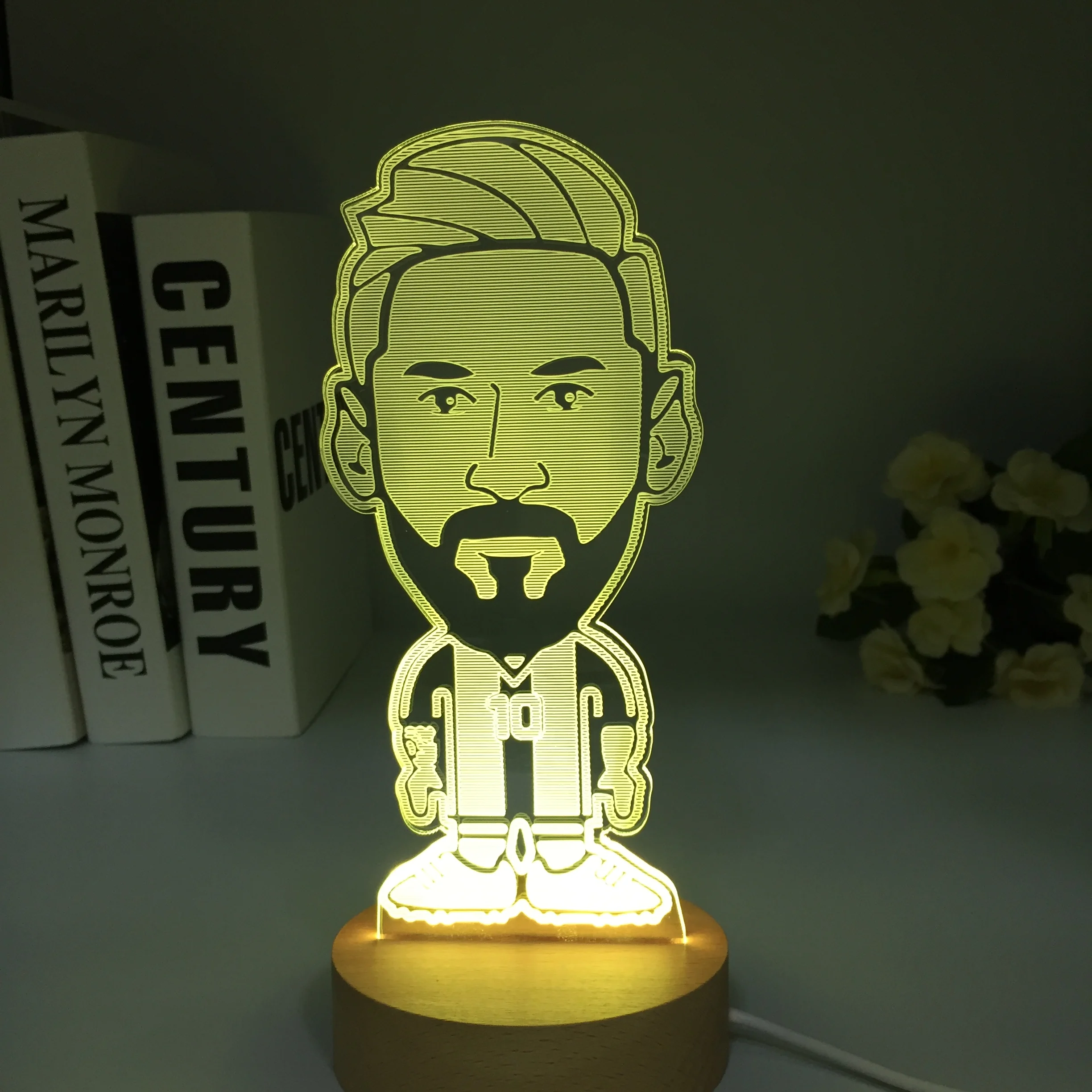 Soccer Football Star Lionels Messis Wooden 3D Lamp 7 Colors Bedside Bedroom LED USB Night Light Home Decoracao Kis Wood Gift Toy