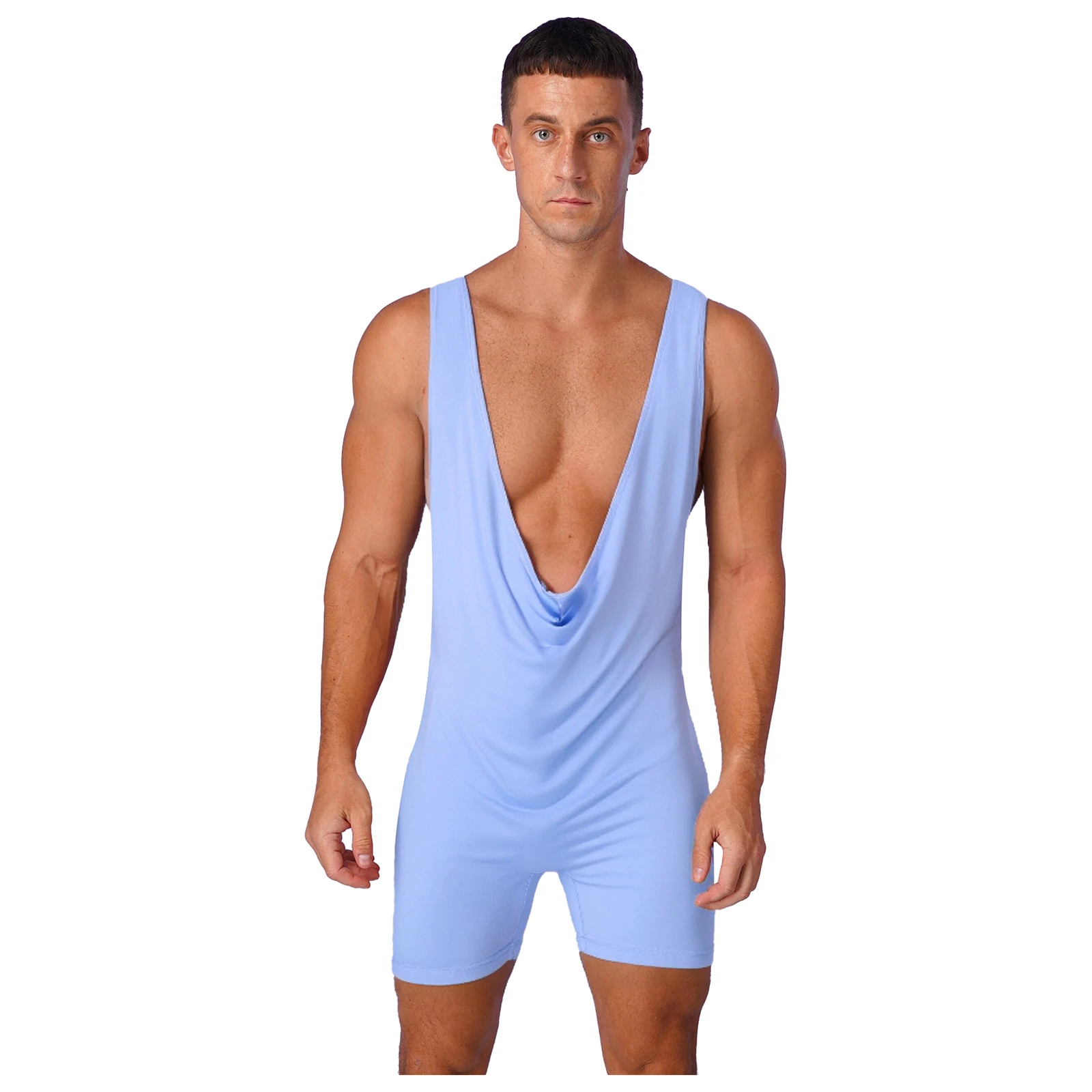 

Men Sports Wrestling Singlet Jumpsuit Sleeveless Hollow Out Active Athletic Bodysuit Gym Workout Fitness Boxer Leotard Shapewear
