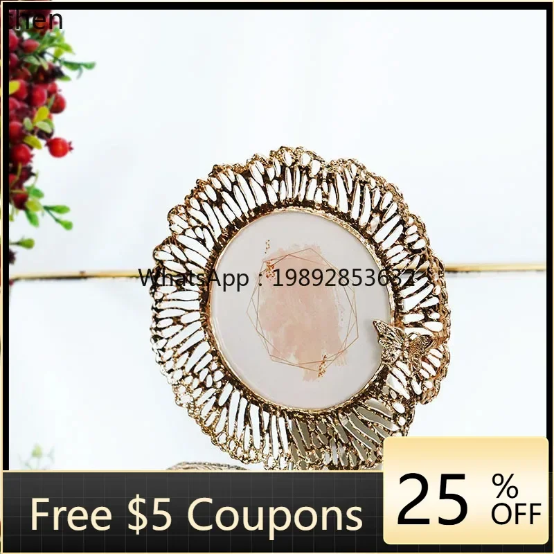 

ZZ Metal Inlaid Rhinestone Round Photo Frame Home Decoration Romantic Photo Frame