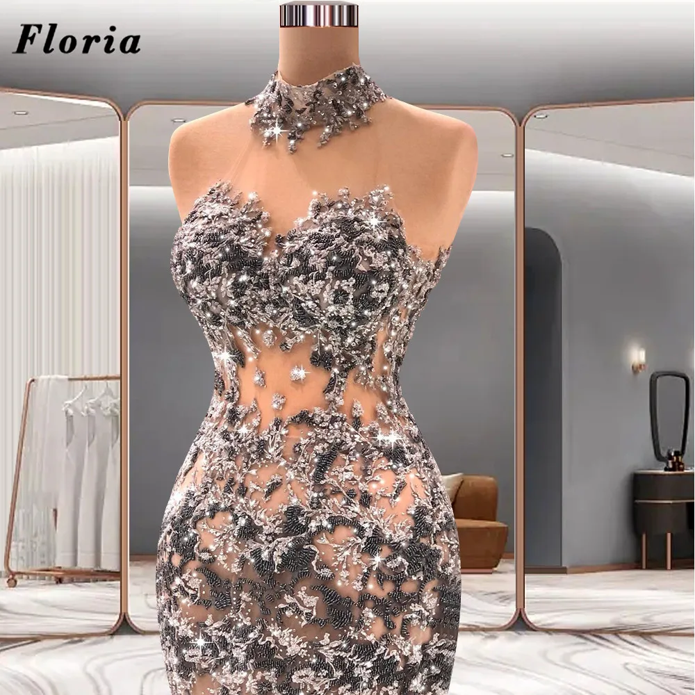 

Floria Handmade Beading Celebrity Dresses Newest Dubai Design Long Mermaid Prom Dress Luxury Crystals Evening Gowns For Weddings