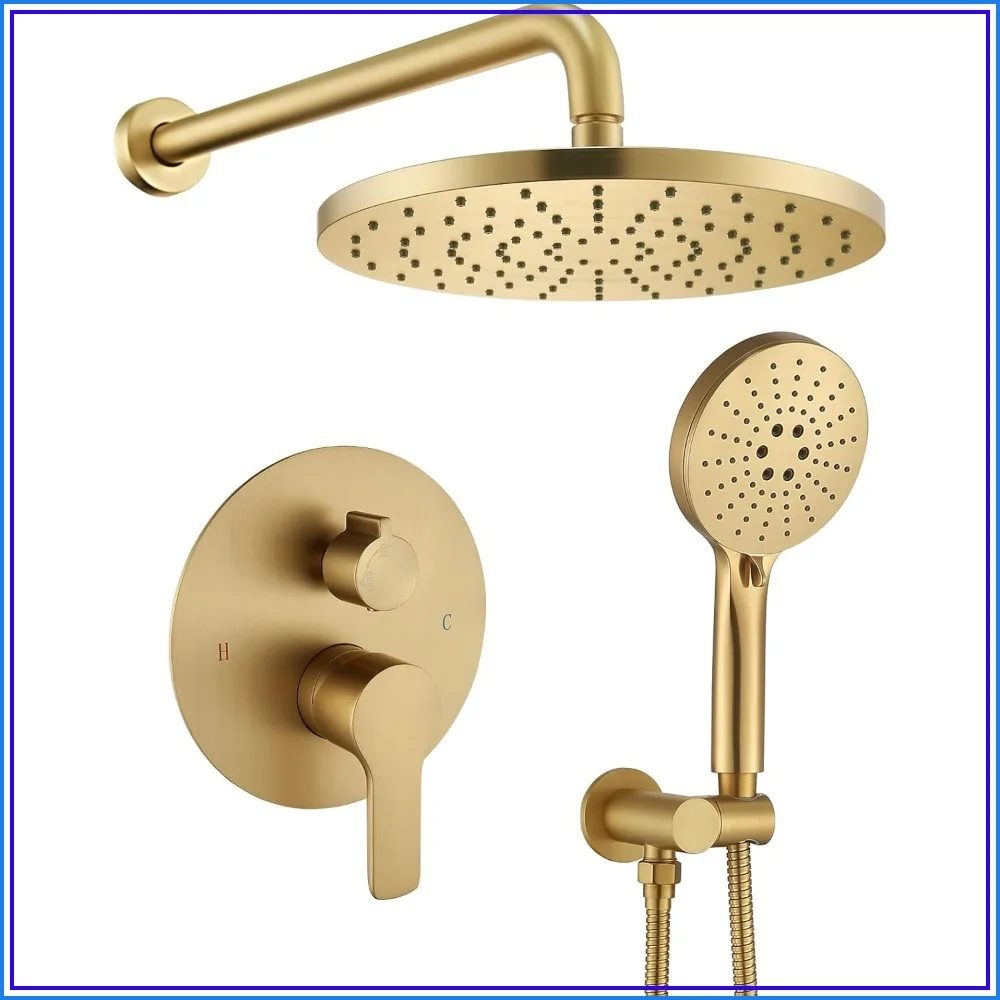 Wall Mounted Shower System with High Pressure Rain Shower Head and 3-Setting Handheld, Bathroom Trim Kit with Pressure Balance Valve