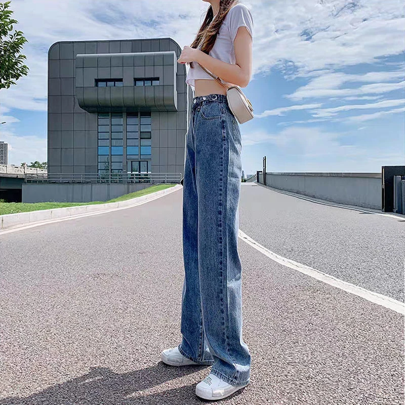 

Loose Straight Leg Jeans High Waist plus Size Women's Denim Pants Slimming Versatile Meat Concealing Wide Leg Trousers