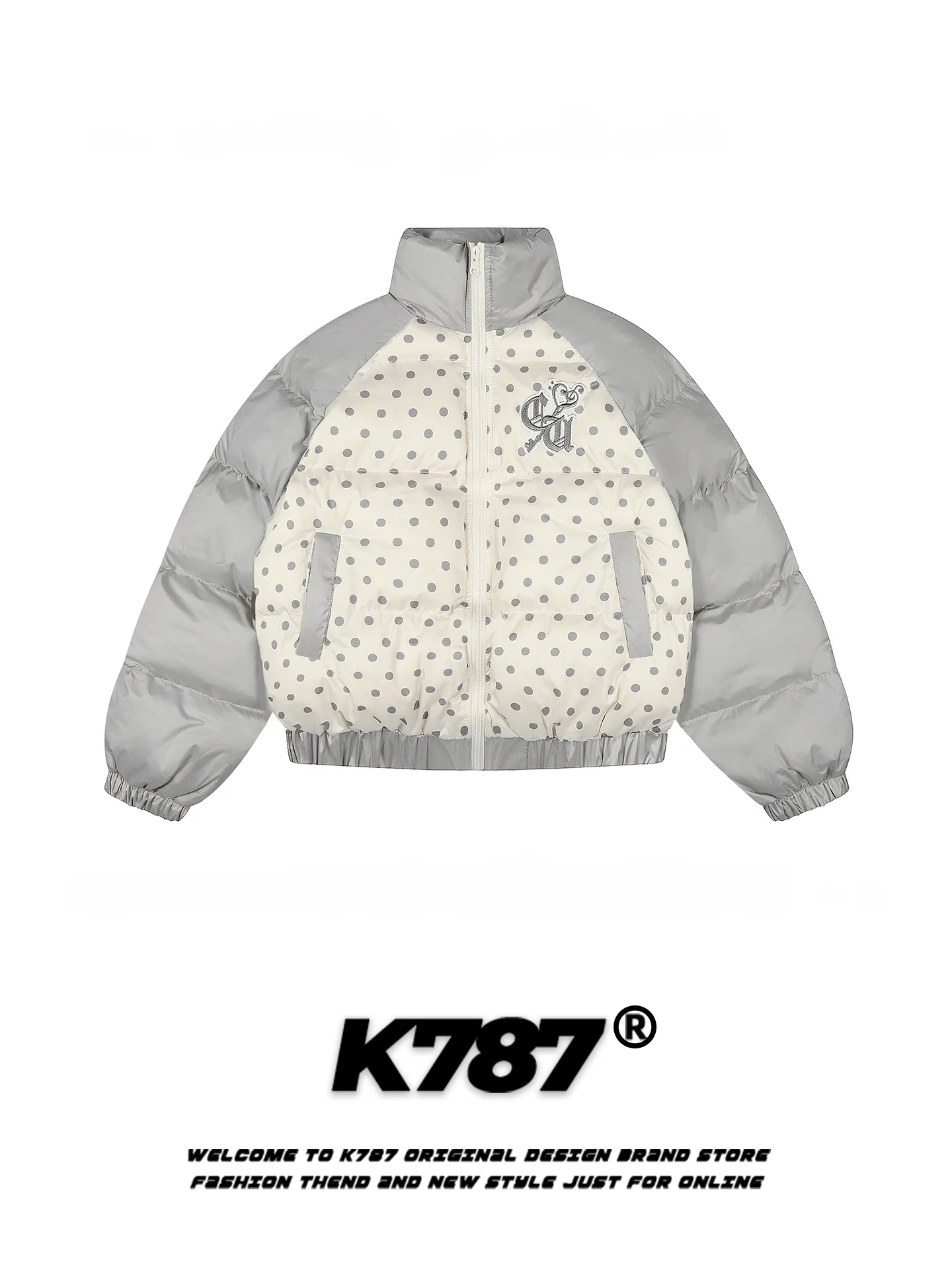 

Куртка женская K787 в американском ретро-стиле, утепленная, с принтом в горошек, воротником-стойкой, теплая, из хлопка, уличный стиль, свободный крой