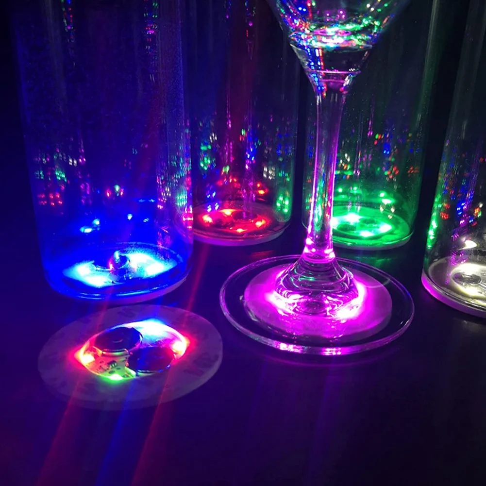 SLQZT 25 pezzi LED sottobicchiere rotondo flash tappetino adesivo luci per bottiglia di liquore vino, bevande, bar