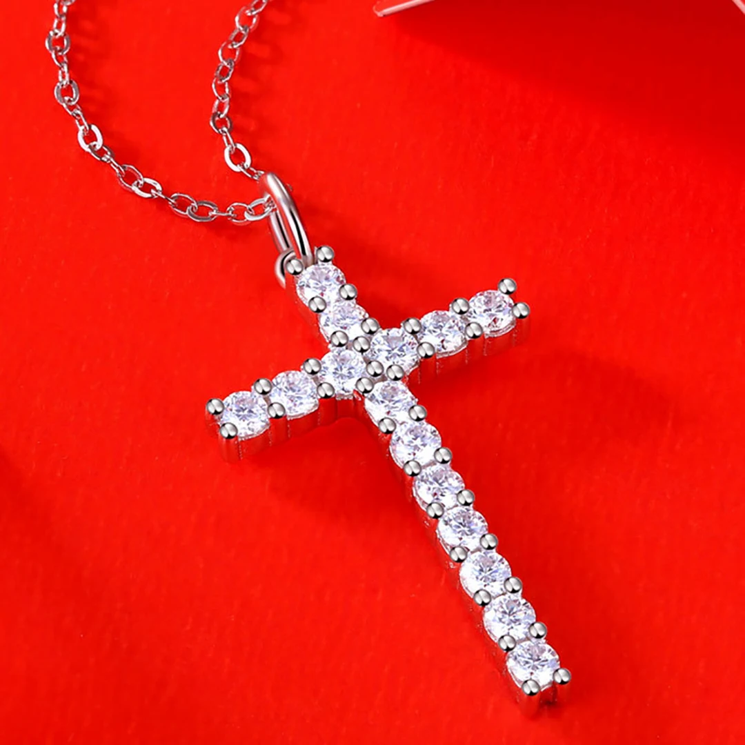 

925 silver classic simple and high-end cross necklace for women, Mozambique diamond pendant, holiday gift