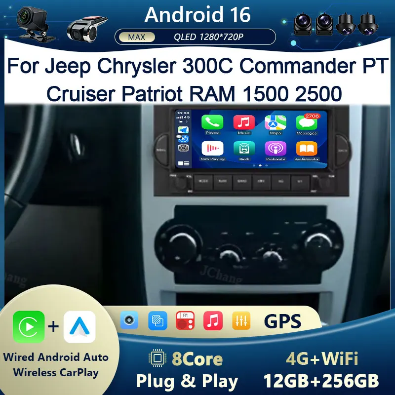 For Jeep Chrysler 300C Commander PT Cruiser Patriot RAM 1500 2500 BT 4G WiFi GPS DSP IPS HD Touch FM RDS Split Screen Head Unit
