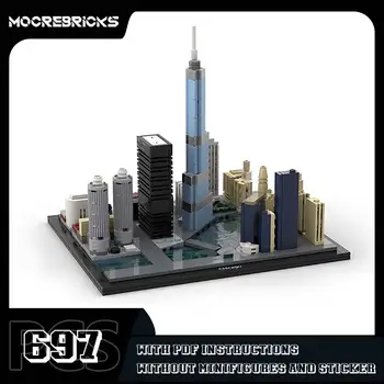 Street scene River North-Chicago MOC architecture building blocks assembly model toy bricks children&#x27;s collectible gifts